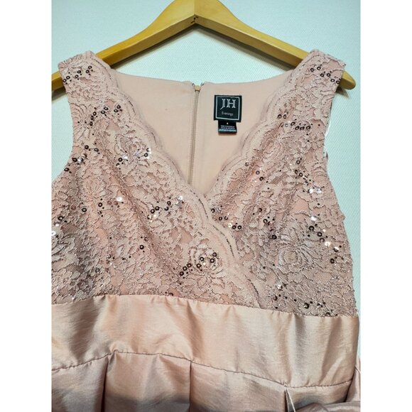 JH Evenings Womens V Neck High-Low Dress Tie Waist Size 4 Pink Sleeveless Summer - Picture 5 of 15